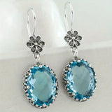 Daiiibabyyy  Elegant Exquisite Inlaid Blue Synthetic Zirconia Silvery Plated Pendant Earrings for Women Fashion Banquet Wedding Jewelry Gifts