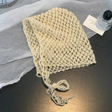 DAIIIBABYYY  -  Japanese Simple Solid Color Hand-woven Hollow Fringed Hat Women Spring and Summer Thin Knitted Breathable Versatile Pullover Cap