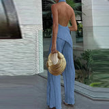Daiiibabyyy  High Street Halter Backless Blouse&Wide Leg Pants Set Summer Elegant Two Piece Party Club Suit 2025 Chic Folds Female Outfit