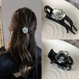 Daiiibabyyy  Ink Wash Camellia Hair Claws Elegant Lady Barrettes Hair Claw Clips for Women Female Hair Styling Accessories Headdress Headwear