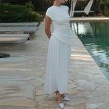 DAIIIBABYYY  -  Women's Fashion Draped Solid Long Dress Casual Sleeveless Patchwork Maxi Dress Elegant O Neck High Waist Slim Party Dresses