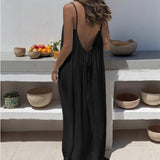 Daiiibabyyy  New Women Strapless Backless Loose Loungewear Dress Skin Friendly Comfortable Home Spaghetti Strap Solid Color Plus Size Dress