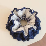 Daiiibabyyy  1pc New lace plaid large intestine loop simple ponytail temperament headband casual meatball headband