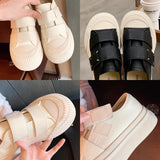 DAIIIBABYYY   -  Leather  Lazy Velcro all match small white shoes round head increase thick soled cookie shoes women Spring and autumn