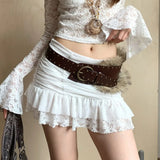 Daiiibabyyy  Fashion PU Leather Leather Fur Belt Faux Fur Rivet Furry Waistband Korean Style Spicy Girl Style Y2K Waistband Dress Decoration