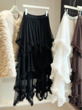 Daiiibabyyy  Faldas Mujer De Moda Irregular Gauze Skirts for Women High Waist A-line Jupe Korean Summer Saia Ruffled Sweet Long Skirt