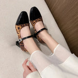 Daiiibabyyy  Summer New Square Toe Women's High Heels Buckle Strap Dress Pumps with Leopard Plus Size Chunky Heels Fashion Ladies Shoes