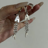 Daiiibabyyy  Barbed Wire Fish Skeleton Dangle Earrings Novelty Unique Funky Whimsical