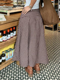 Daiiibabyyy  Women Vintage Plaid Midi Skirt High Waist Pleated Flowy A Line Long Skirt Casual Daily Checkered Skirts