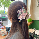 Daiiibabyyy Korean New Flower Dyed Flower Hair Claw Back Spoon Pan Hair Shark Clip Pearl Crystal Luxury Fashion Women's Hair Accessories