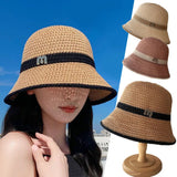Daiiibabyyy Girls Straw Weave Sun Hat Windproof Ropes Women Mesh Breathable Hat Spring Summer Fisherman Caps New Adjustable Adjustable Caps