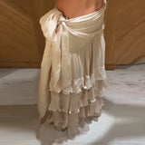Daiiibabyyy  Women's Fashion Tiered Ruffle Maxi Skirt Cozy High Waist Wrap Tie Chiffon Long Skirt With Side Slit Beach Vacation Clothing
