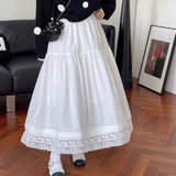 Daiiibabyyy  Basic Solid Color Lace Patchwork Long Skirts Spring Summer Aura Korean Women's Clothing High Waist Elastic Stylish Folds Skirts
