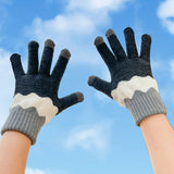 Daiiibabyyy  1 Pairs Ladies' Mittens Korean New Flower Kawaii Sweet Cute Versatile Knitted Gloves Thickened Velvet Warm Soft  Gloves For Girl