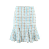 Daiiibabyyy  V-neck Lace-Up Back Camisole With Low-Waist Pleated Plaid Skirt For Women Plaid Top Ruffled Mini Skirt Lace Trim Outfit 046N