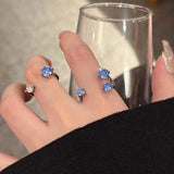 Daiiibabyyy  Luxury Shiny Crystal Open Rings for Women Sweet Cute Silver Color Metal Zircon Geometric Personality Finger Ring Wedding Jewelry