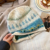 Daiiibabyyy  Casual Ethnic Style Fair Isle Style Knitted Hat Windproof Warm Winter Pullover Hat Coldproof Retro Beanies Hat Winter