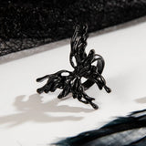 DAIIIBABYYY  -  Vintage Punk Metal Ring Black Liquid Butterfly Opening Exaggerated Adjustable Fashion Gothic Animal Jewelry Gift