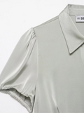 Daiiibabyyy  Elegant Solid Color Fitted Short Sleeve Women T-shirt Fashion Slim Fit Collared Shirts Ladies Exquisite Highstreet Outwear