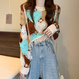Daiiibabyyy  Women's Sweet Sle Knitted ort Coat Hollow out Tassel Loose Fit Base irt Spring Summer Top Design Sense Knitwear