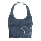 DAIIIBABYYY  -  Vintage y2k Denim Tank Top Stitching Butterfly-shaped Sleeveless Backless Halter Cropped Tops Women Harajuku 2000s Vest