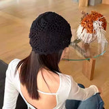 Daiiibabyyy  Japanese Niche Mesh Hollow Flower Pullover Hat Spring and Summer Retro Breathable Hand-woven Fashion Skull Beanie Cap for Women