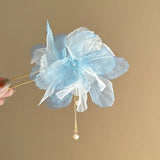Daiiibabyyy  New Chinese Style Gentle Gradient Fabric Flower Hair Sticks for Women Sweet Chains Tassel Imitation Pearl Hairpin Fairy Headwear