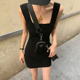 DAIIIBABYYY  -  Sexy Black Mini Dress Women Streetwear Square Collar Sundress Korean White Bodycon One Pieces Dresses Summer Vestidos New