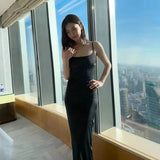 DAIIIBABYYY  -  New Women's Solid Color Slim Fit Bag Hip Street Fashion Suspender Backless Dress