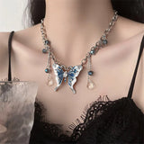 Daiiibabyyy  Rhinestone Butterfly Necklace Exaggerated Retro Vintage Zircon Necklace Jewelry Gifts Women's Choker Party