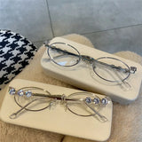 DAIIIBABYYY  -  Metal Oval Shades Women Men Rhinestone Diamonds Sunglasses 2024 Unisex Bling Eyeglasses Frames Uv400 Fashion Eyewear Glasses