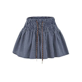 Daiiibabyyy  Korean Women's Casual Shorts With Elastic Waist And Drawstring Pleated Plaid A-line Wide-leg Hot Pants For Trendy Girls EHL7