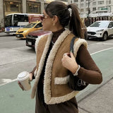 DAIIIBABYYY  -  Autumn Women Faux Sheepskin Fur Waistcoat Loose Lambswool Sleeveless Jacket Warm Vest Short Coat Woman Outerwear