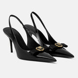 Daiiibabyyy  Handmade Slim Heel High Heels Women Size 32-45 French Style Pointed Toe Bow Low Cut Boutique Shoes Summer