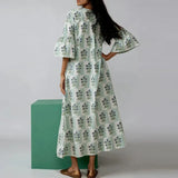 Daiiibabyyy  Summer New Pleated Commute Maxi Dresses Leisure V-neck Printed Half Sleeve Dress Elegant Women's High Waist Loose A-line Dress