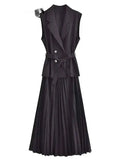 Daiiibabyyy  Corset Dress Women Pleated Vests Long Dresses For Women Sleeveless Office Party Dress Ruched Midi Evening Dresses 82N4