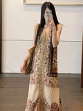 Daiiibabyyy  Vestidos De Mujer Bohemian Dress Women's Clothing V Neck Sleeveless Vintage Robe Femme Fashion Lace Patchwork Maxi Dresses