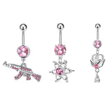 Daiiibabyyy Fashion Romantic Pink Piercing Buckle Heart Shaped Zircon Belly Button Piercing Ring Ornament For Women Body Jewelry