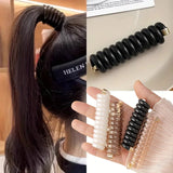 DAIIIBABYYY  -  2pcs Bow Elastic Rubber Bands for Women Girls Telephone Wire Hair Ties Loop Spiral Coil Hairbands Ponytail Holder Accessories