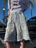 Daiiibabyyy  American Vintage Hole Denim Shorts Straight High Street Loose Slim Wid Leg Pants Elegant Premium Personalized Pantalones