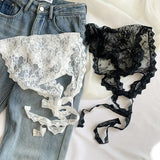 DAIIIBABYYY  -  Korean Lace Floral Hair Scarf female flower white sweet Triangle Scarf Summer Thin Breathable Travel Photo Headband head Scarf
