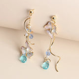 Daiiibabyyy  New Trendy Cute Flower Asymmetrical Spiral Dangle Earrings for Women Charm Long Tassel Blue Crystal Drop Earring Wedding Jewelry