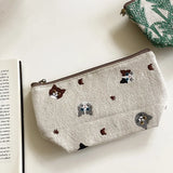 Daiiibabyyy  Women's Bag InS-style Embroidered Makeup Bag Portable Cartoon Coin Purse Hand-held Bag Storage Bag Green Color Simple For Girls