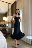 Daiiibabyyy Summer Women's Dress One Word Neck Strapless Sleeveless Dress Black Sexy Slim Backless Black Ruffle Dress