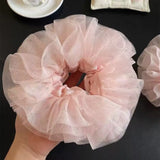 Every day brings warmth every year brings peace Korean style pink multi-layer mesh sweet ballet style fairy like lazy bun head