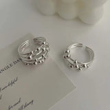 Daiiibabyyy  Korean Silver Color Multilayer Line Round Bead Rings For Women Fashion Classic Metal Adjustable Finger Ring Jewelry