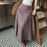 Daiiibabyyy  French Vintage Long Skirt For Women Casual Low Waist Plaid A Line Skirt Spring Summer Daily Commute Holiday Outfit Trend