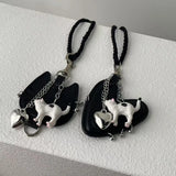 Daiiibabyyy  Women's Necklace Sweet Cool Style Heart Shaped Kitten Woven Necklace InS Style High End  Fashion Sweater Chain Cute Bag Pendant
