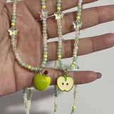 DAIIIBABYYY  -  New Cute Harajuku Cartoon Fruit Ceramic Pendant Green Charm Beads Choker Necklace Women Y2K Jewelry Aesthetic Summer Accessories
