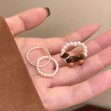 Daiiibabyyy  Sausage Dog Pearl Ring Girl Cartoon Cute Luxury High-end Index Finger Ring Niche Funny Creative Stacking Jewelry Accessories